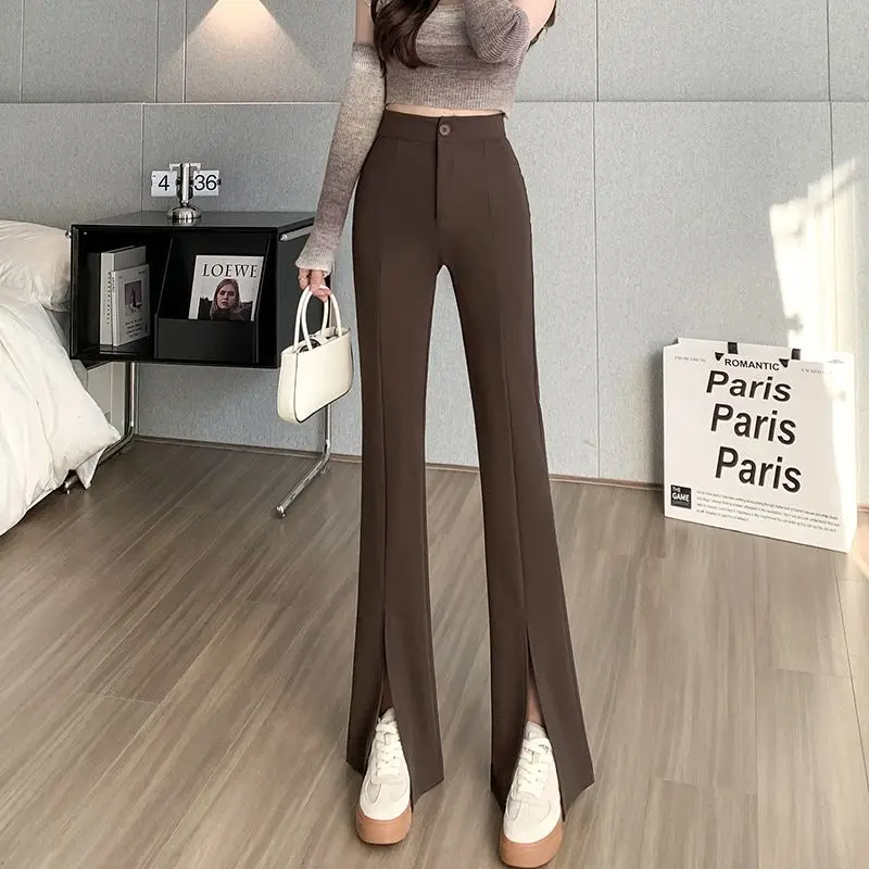 

Women's 2024 Summer Thin High Waist Solid Color Button Zipper Straight Bootcut Fashion Slim-fitting Versatile Casual Suit Pants