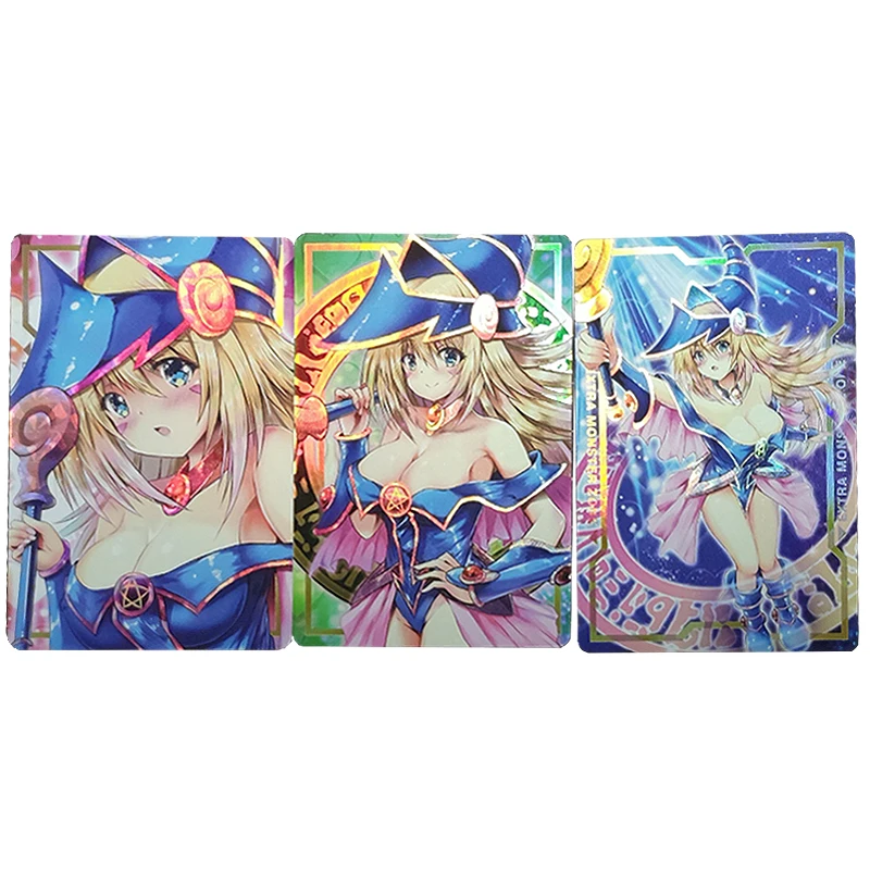 

3 шт./комплект, Yu-Gi-Oh! Dark Magician Girl Kawaii коллекционная карточка рефракция цвет флэш ремесло игра аниме-открытки подарок игрушка