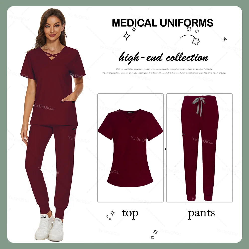 

Medical Surgical Woman Scrub Set Nurse Uniforms Clinical Scrubs Top+Pants Spa Beauty Salon Workwear Doctor Nursing Suit