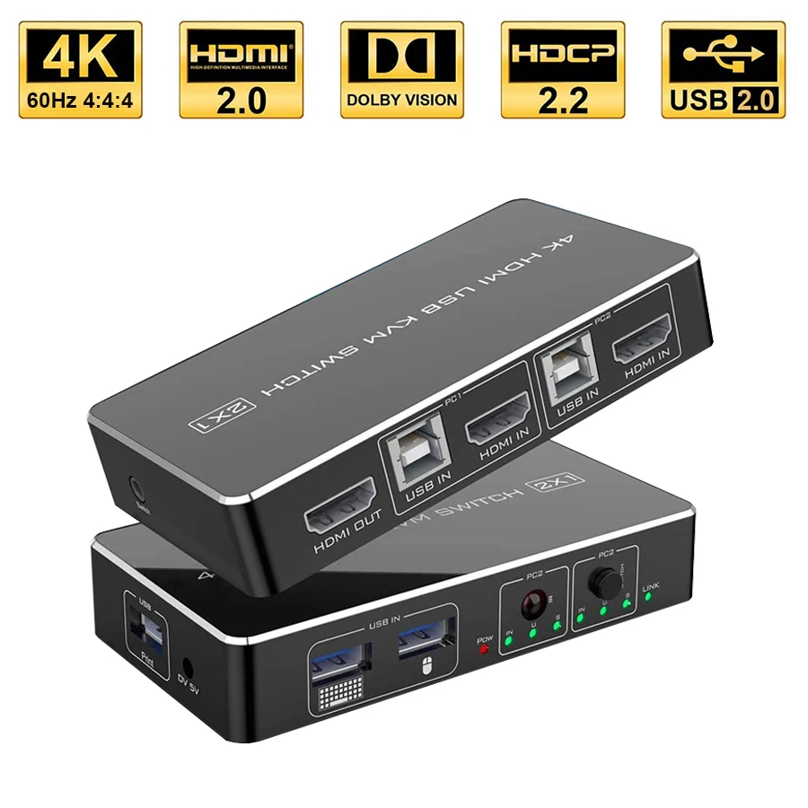 Navceker HDMI KVM Switch 2 Port 4K USB Switch KVM HDMI Switcher Splitter Box for Sharing Printer Keyboard Mouse KVM Switch HDMI
Navceker HDMI KVM Switch 2 Port 4K USB Switch KVM HDMI Switcher Splitter Box for Sharing Printer Keyboard Mouse KVM Switch HDMI