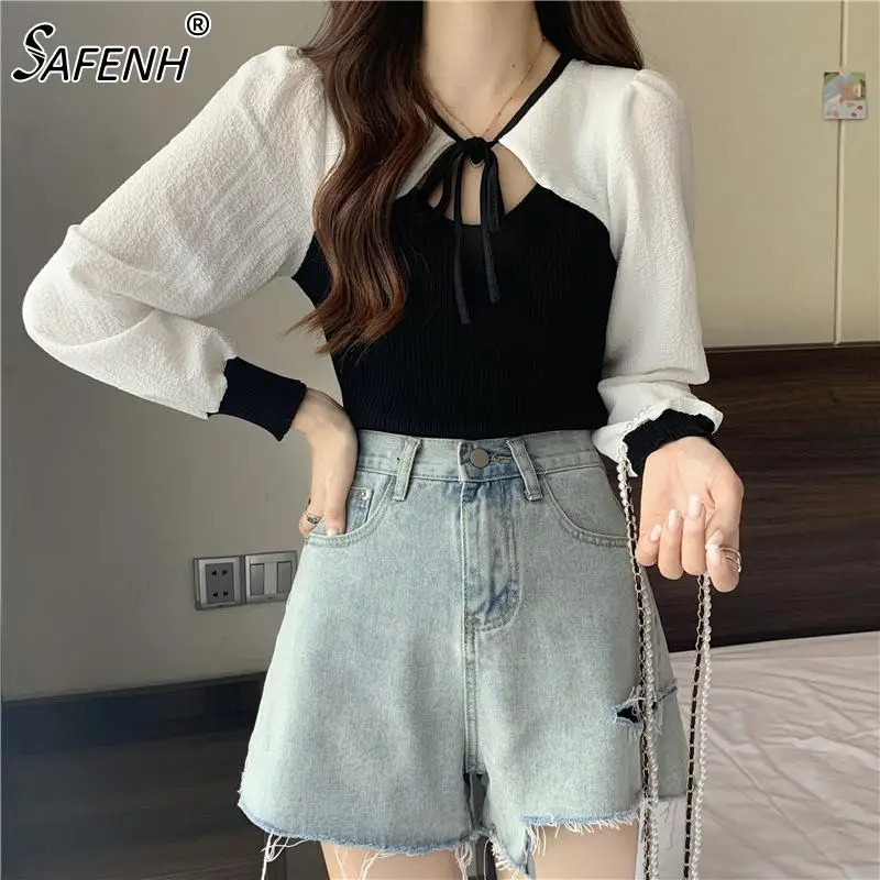 Woherb Sweet Lace-up Round Collar T-shirt Women Fashion Hollow Out Long Sleeve Knitted T Shirts Female Slim Patchwork Short Top
Woherb Sweet Lace-up Round Collar T-shirt Women Fashion Hollow Out Long Sleeve Knitted T Shirts Female Slim Patchwork Short Top