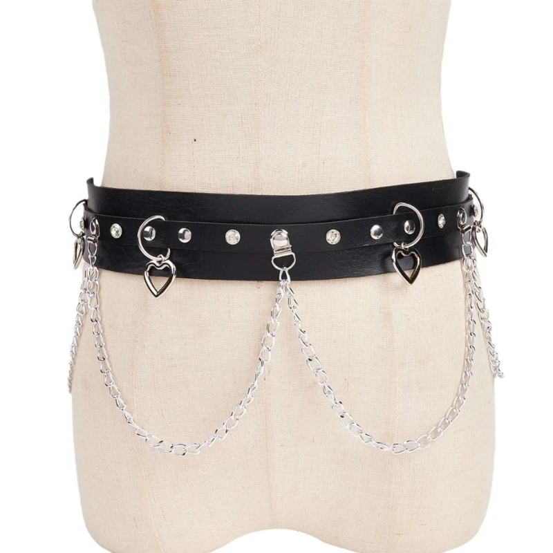 F42F Trendy Punk Heart Waspie Belt with Metal Chain Decor for Fashionable Individuals
F42F Trendy Punk Heart Waspie Belt with Metal Chain Decor for Fashionable Individuals