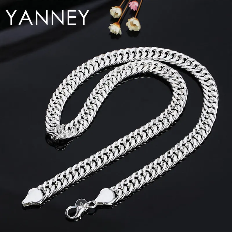 

925 Sterling Silver 10MM 20/24 Inches Side Snake Chain For Men Women Fashion Necklace Charm Wedding Jewelry Christmas Gift