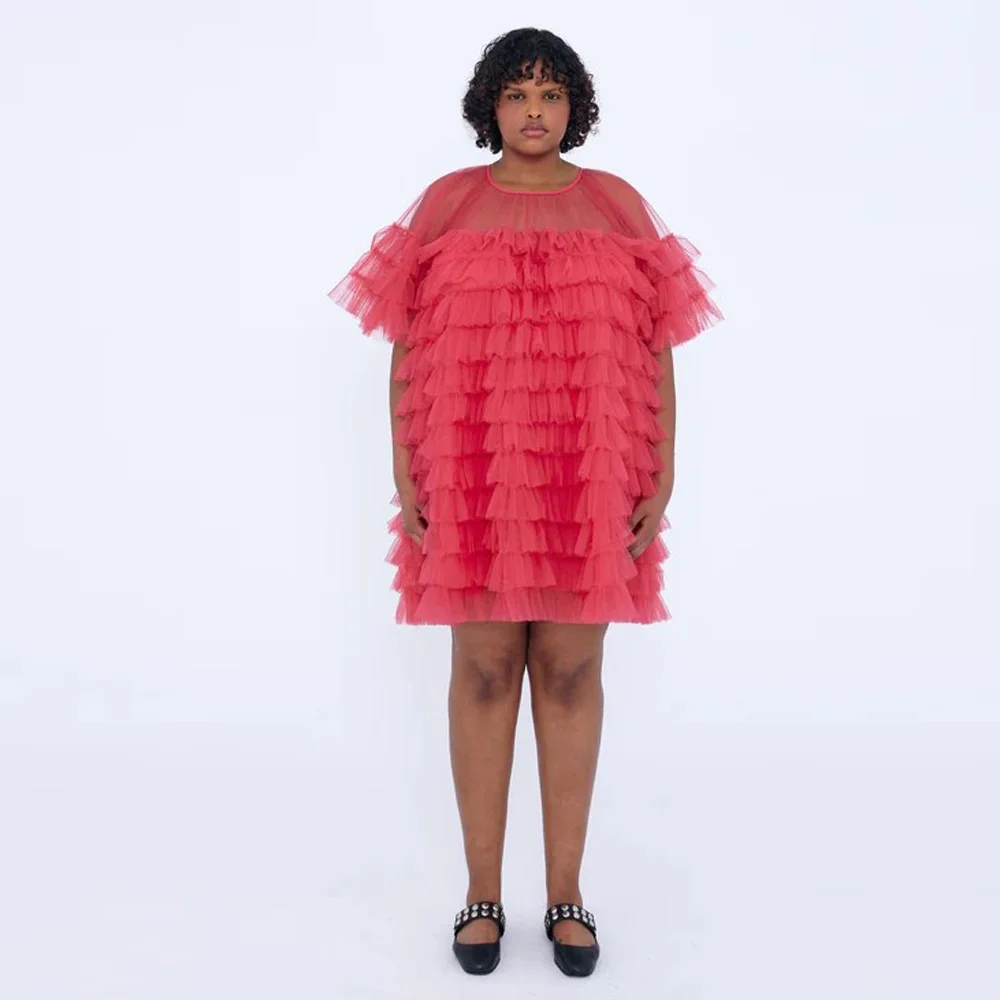 Casual Fuchsia Fluffy Tiered Tulle Mini Dresses See Thru O-neck Short Sleeves Straight Short Women Maxi Dresses
Casual Fuchsia Fluffy Tiered Tulle Mini Dresses See Thru O-neck Short Sleeves Straight Short Women Maxi Dresses
