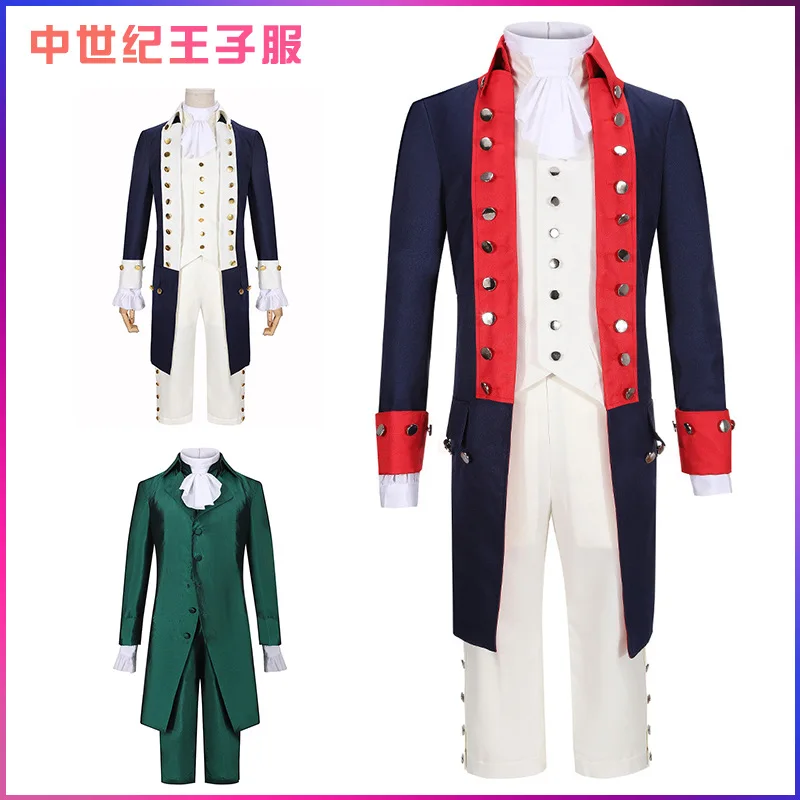 

Musical Rock Opera Hamilton Alexander Hamilton Cosplay Victorian Costume Adult Men Outfits Medieval Navy Blue Trench Pants Vest