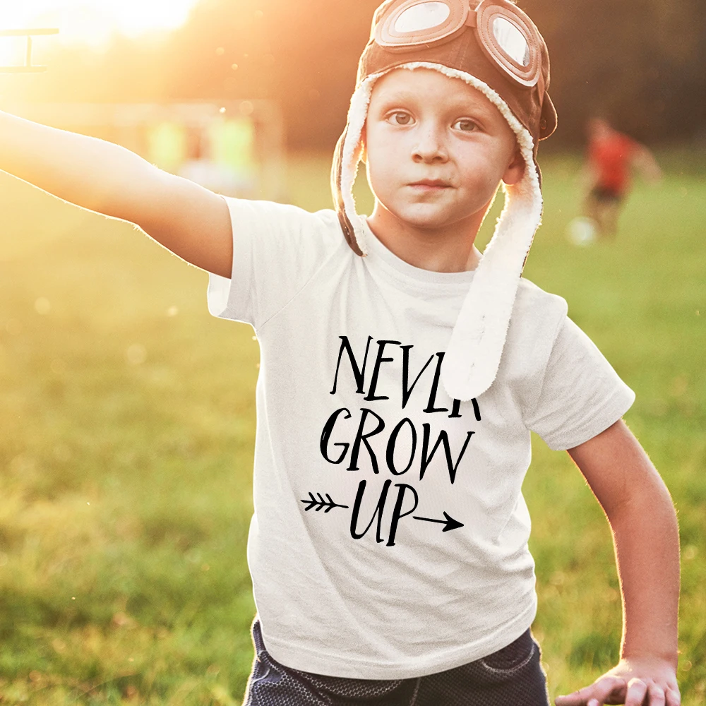Never Grow Up Happy Children's Clothes Short Sleeve Summer Casual T-shirt for Boy Girl Outdoor Play Fashion Cute Kids Shirt
Never Grow Up Happy Children's Clothes Short Sleeve Summer Casual T-shirt for Boy Girl Outdoor Play Fashion Cute Kids Shirt