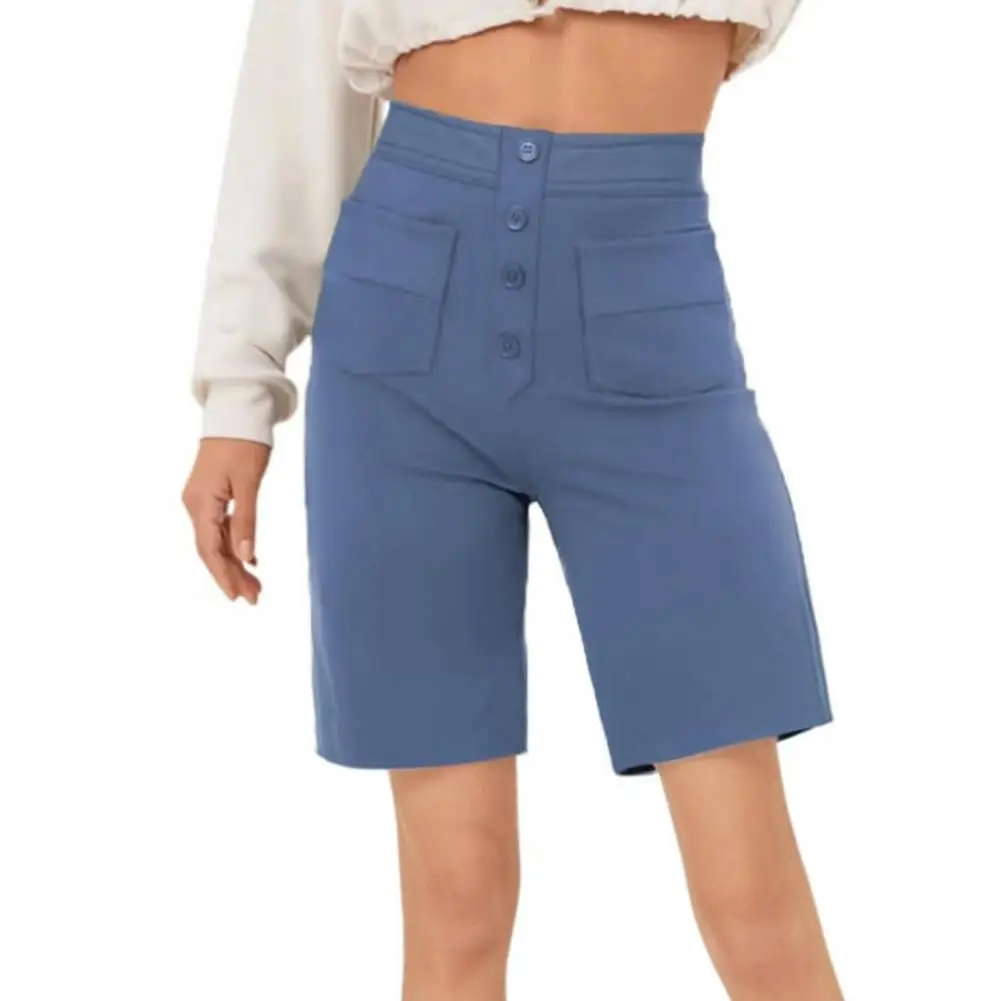 

Multiple Pocket Shorts Stylish Women's High Waist Buttoned Shorts with Multiple Pockets Versatile Knee for Work for Everyday