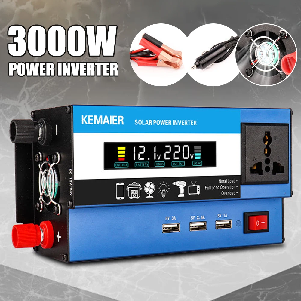3000W Car Power Inverter DC 12V/24V To AC 220V Transformer With USB Universal Socket Charger Modified Sine Wave Inverter
3000W Car Power Inverter DC 12V/24V To AC 220V Transformer With USB Universal Socket Charger Modified Sine Wave Inverter
