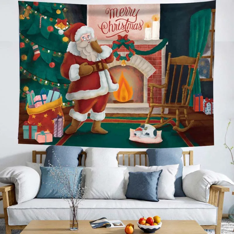 

Merry Christmas Tapestry for Home Party Boho Room Decor Wall Hanging Santa Claus Snowman Background Cloth New Year Tapestries