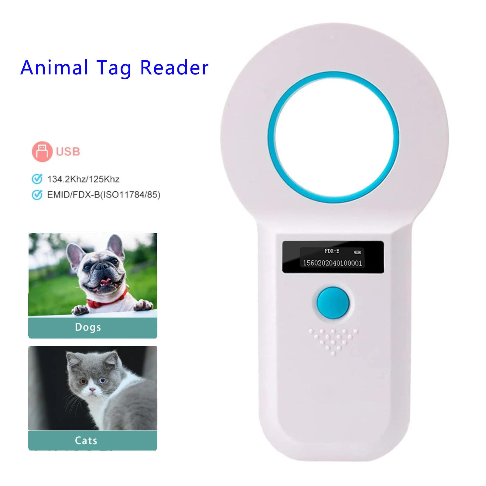 

134.2KHz Dog Cat Reader for Animal Ear Tag Glass Chip RFID Handheld Microchip Reader Scanner for Pet Animals