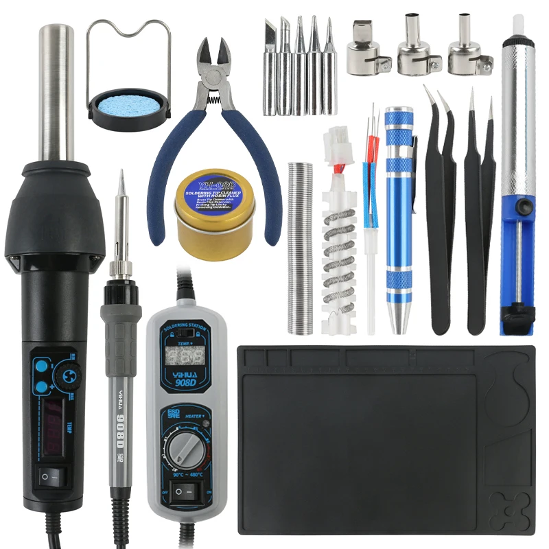 YIHUA 27 In 1 Portable Digital BGA Rework Solder Station Hot Air Electric Soldering Iron Electronic Welding Repair Tools Set
YIHUA 27 In 1 Portable Digital BGA Rework Solder Station Hot Air Electric Soldering Iron Electronic Welding Repair Tools Set