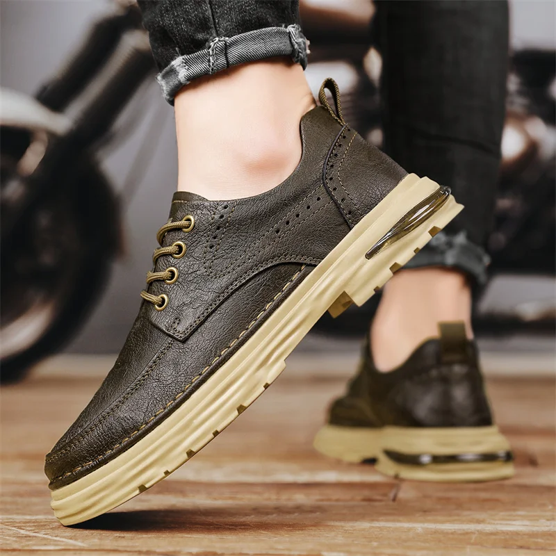 

British Style Luxury Leather Shoes Men Thick Soled Fashion Oxfords Spring Autumn New Lace-up Non-slip Outdoor Sneakers Men Shoes