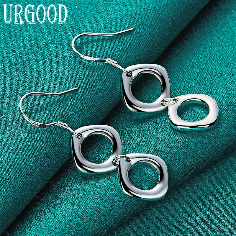 925 Sterling Silver Two Square Circles Drop Earrings For Women Party Engagement Wedding Fashion Jewelry Gift
925 Sterling Silver Two Square Circles Drop Earrings For Women Party Engagement Wedding Fashion Jewelry Gift