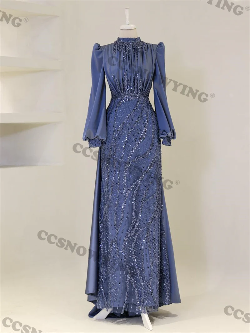 Satin Appliques Beaded Muslim Evening Dresses Long Sleeve Hijab Islamic Formal Party Gown Women Arabic Dubai Robe De Soiree
Satin Appliques Beaded Muslim Evening Dresses Long Sleeve Hijab Islamic Formal Party Gown Women Arabic Dubai Robe De Soiree
