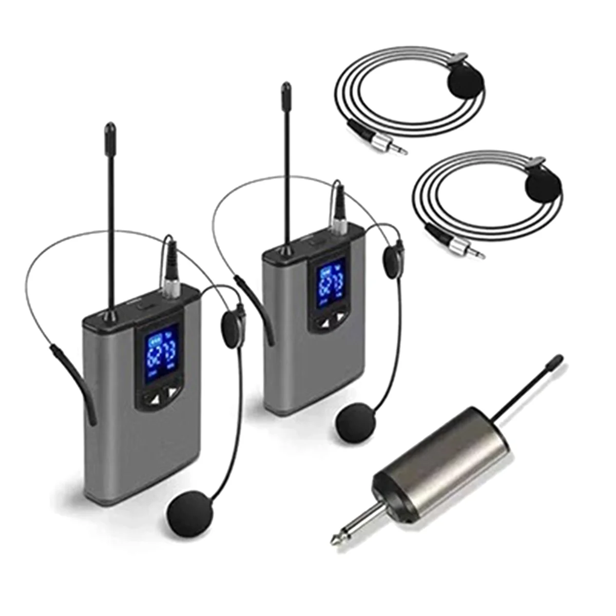 UHF Portable Wireless Headphone/Lvalier Microphone with Bodypack Transmitter and Receiver 1/4Inch Output 1 to 2
UHF Portable Wireless Headphone/Lvalier Microphone with Bodypack Transmitter and Receiver 1/4Inch Output 1 to 2