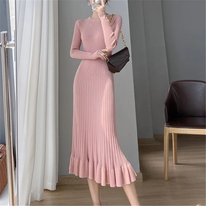Women Solid Full Sleeve Knitted Fishtail Dress 2023 Autumn Mid Length Sweater Dresses Slim Knit Round Neck Long Skirts
Women Solid Full Sleeve Knitted Fishtail Dress 2023 Autumn Mid Length Sweater Dresses Slim Knit Round Neck Long Skirts
