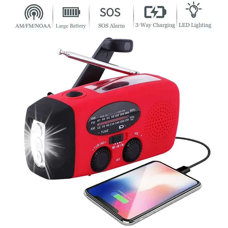 

Outdoor Solar Hand Crank Powered Camping Light With AM/FM Radio 2000mAh USB Charging Mult Hand Dynamo LED Flashlight Emergency