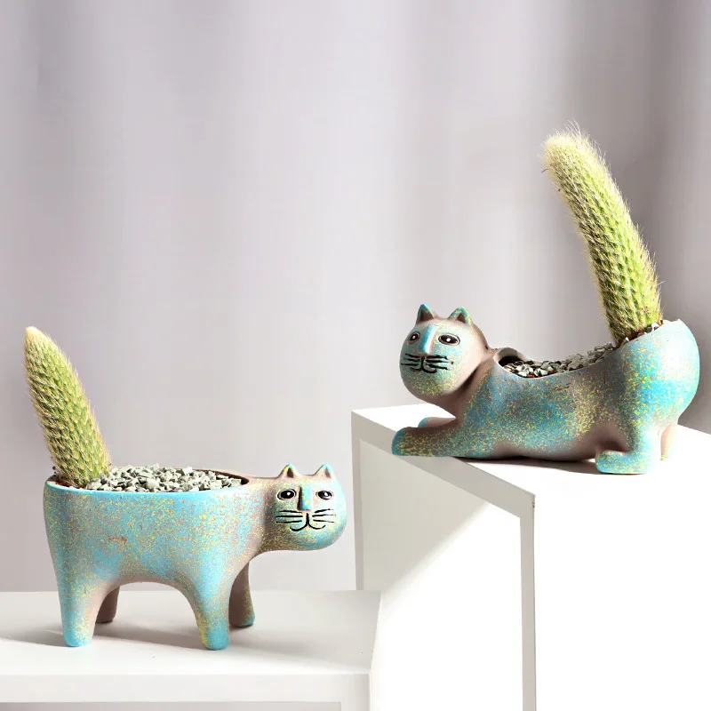 

Cat Planter, Animal Succulent Pots, Ceramic Cat Mini Flower Pots,Cactus/Plant Container for Home, Office, Desk, Windowsill Decor