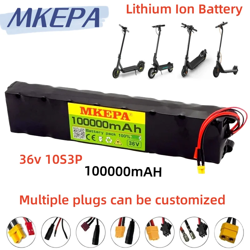 

Batería de litio para patinete eléctrico, 36V, 18650,10S3P, 100Ah, 250W-500W, mismo puerto, 42V, M365, mijia, con BMS y cargador