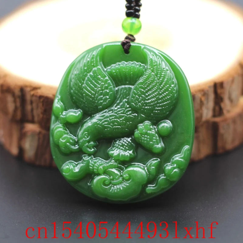 

Natural Green Hetian Jade Eagle Pendant Necklace Fashion Fine Jewelry Bead Carved Jasper Charm Amulet Gifts for Women Men Luxury