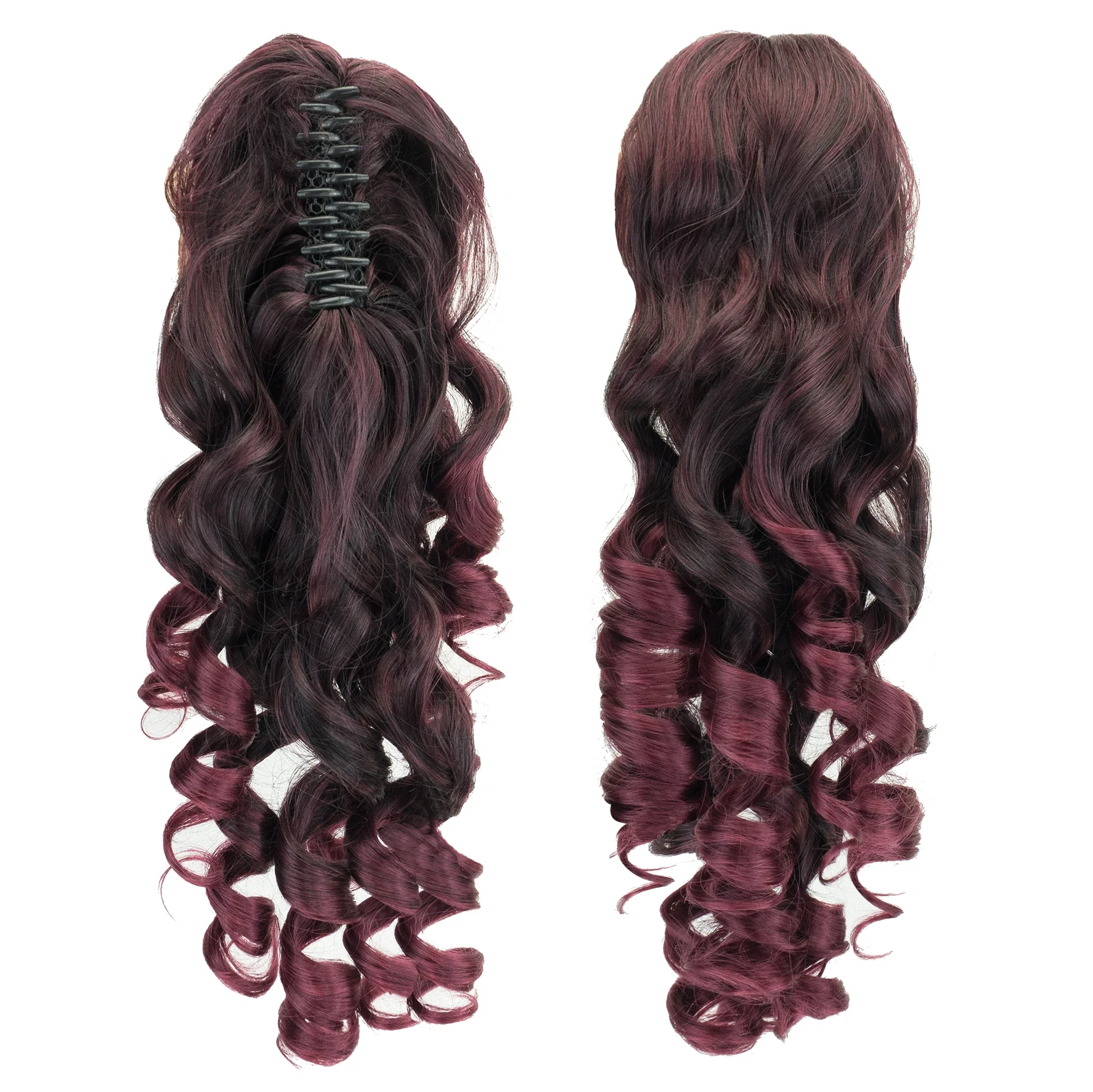 

Burgundy Curly Clip in Ponytails Hairpieces Claw Headwear Fake Pony Tail Hair Extensions Postiche Afro Puff