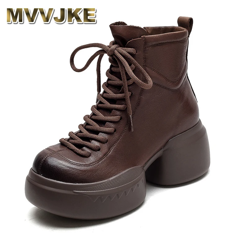 

Genuine Leather Short Boots Thick Soled Platform Shoes 2024 Autumn Winter New Vintage Round Toe Martin Boots