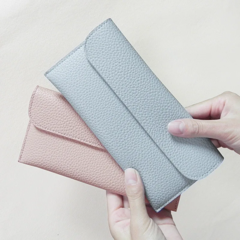 

PU Leather Long Women's Wallet Litchi Ripple Fashion Simple Thin Snap Button Pouch Card Holder Female Purse Money Clutch Bag