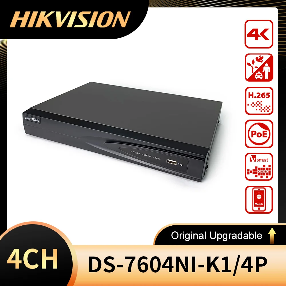 

Original Hikvision DS-7604NI-K1/4P DS-7608NI-K1/8P 4/8CH 1U 4/8PoE 4K NVR H.265+ Plug and Play Network Video Recorder