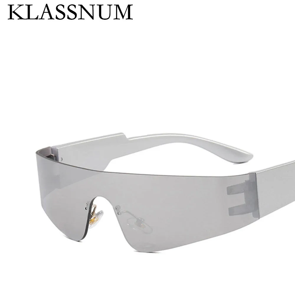 

KLASSNUM New Trendy Goggle Women Sunglasses Sport Punk Rimless Sun Glasses for Men Mirror Shades UV400 Ladies Colorful Eyewear