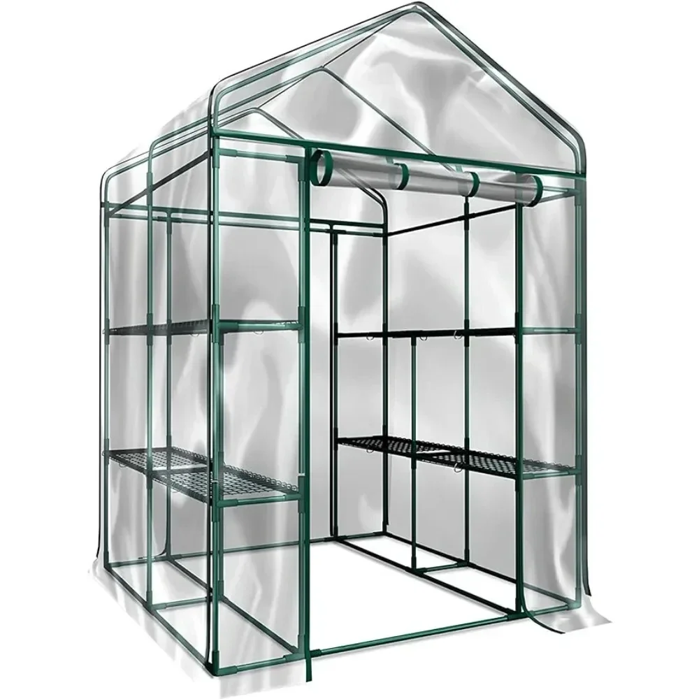 

Walk in Greenhouse with 8 Sturdy Shelves and PVC Cover for Indoor or Outdoor Use - 56 x 56 x 76-Inch Green House