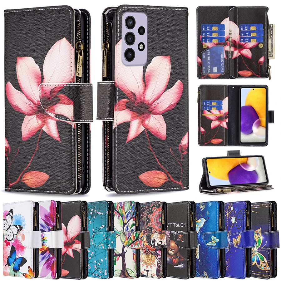 

Painted PU Leather Zipper Wallet Case For Samsung Galaxy A03 A12 A13 A23 A32 A51 A52 A53 A71 A72 A73 S22 Ultra S21 FE S20 FE S10