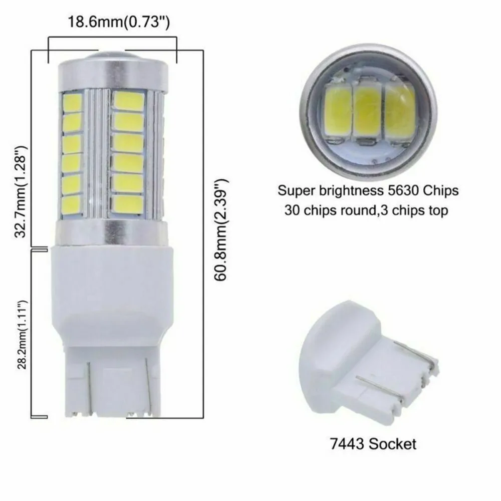 

2Pcs T20 W21/5W 7443 W21W Turn Light Reverse Light Brake Lamp 5630 Chip 33SMD Led Sidelight Super White Bulbs