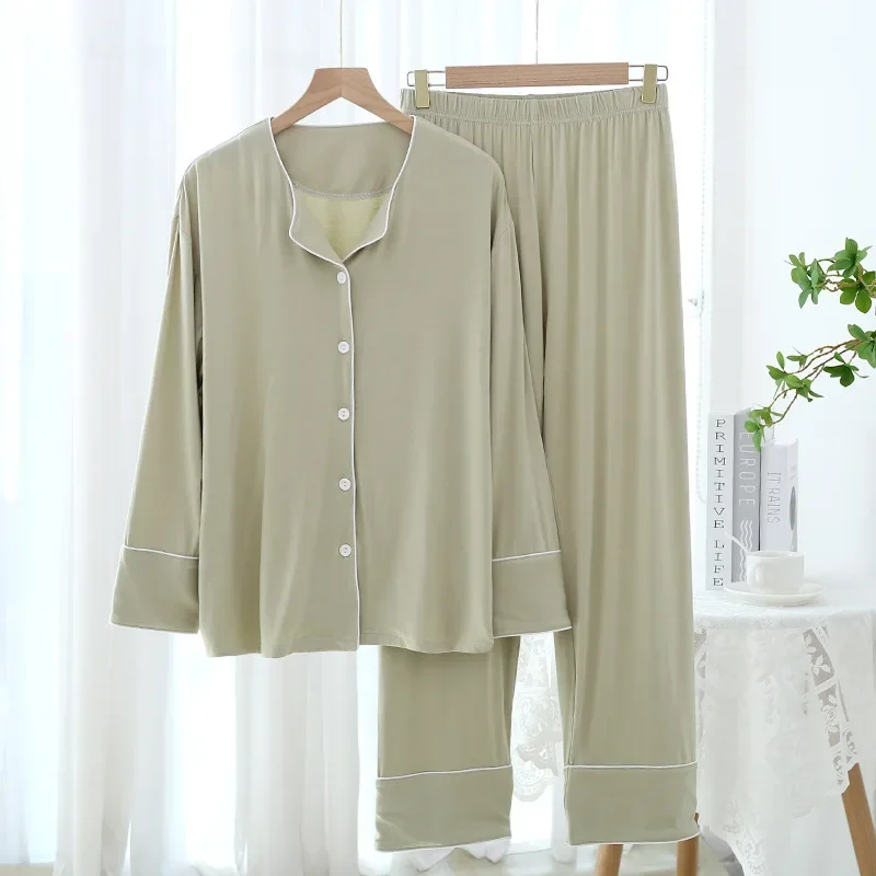 

2022 New Modal Pajamas Ladies Spring and Autumn High-end Casual Loose Solid Color Home Wear Suit Long Sleeve Sleeping Loungewear