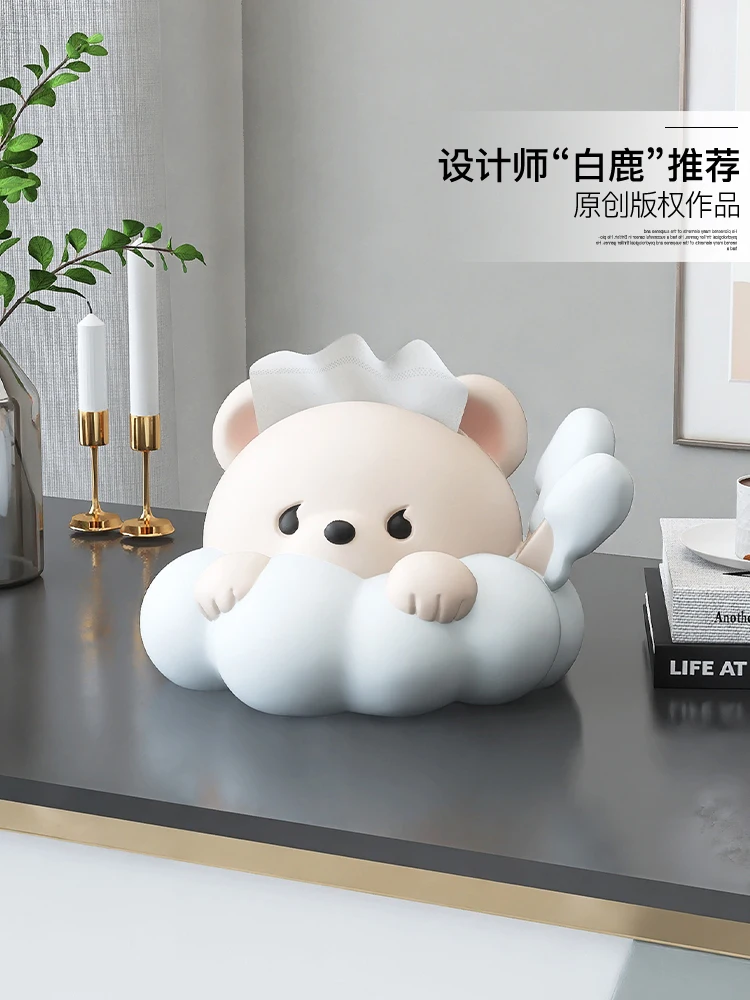 

Creative Bear Fortune Tissue Box Living Room High-end Light Luxury Paper Box Household Coffee Table Wine Cabinet Napkin Storage
