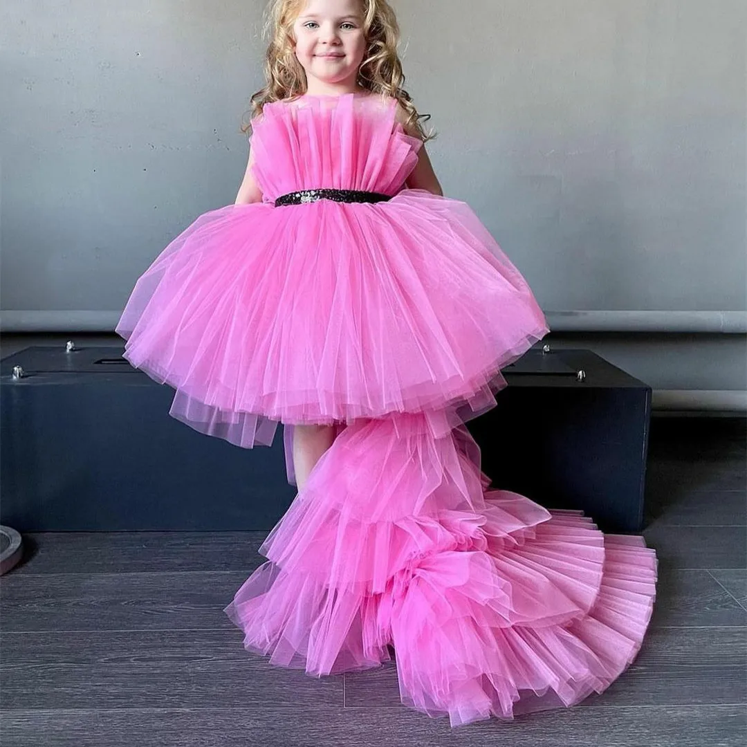 Elegant High Low Hot Pink Tulle Flower Girls Dresses With Sash Scalloped Asymmetrical Pleated Vestido Floral
Elegant High Low Hot Pink Tulle Flower Girls Dresses With Sash Scalloped Asymmetrical Pleated Vestido Floral