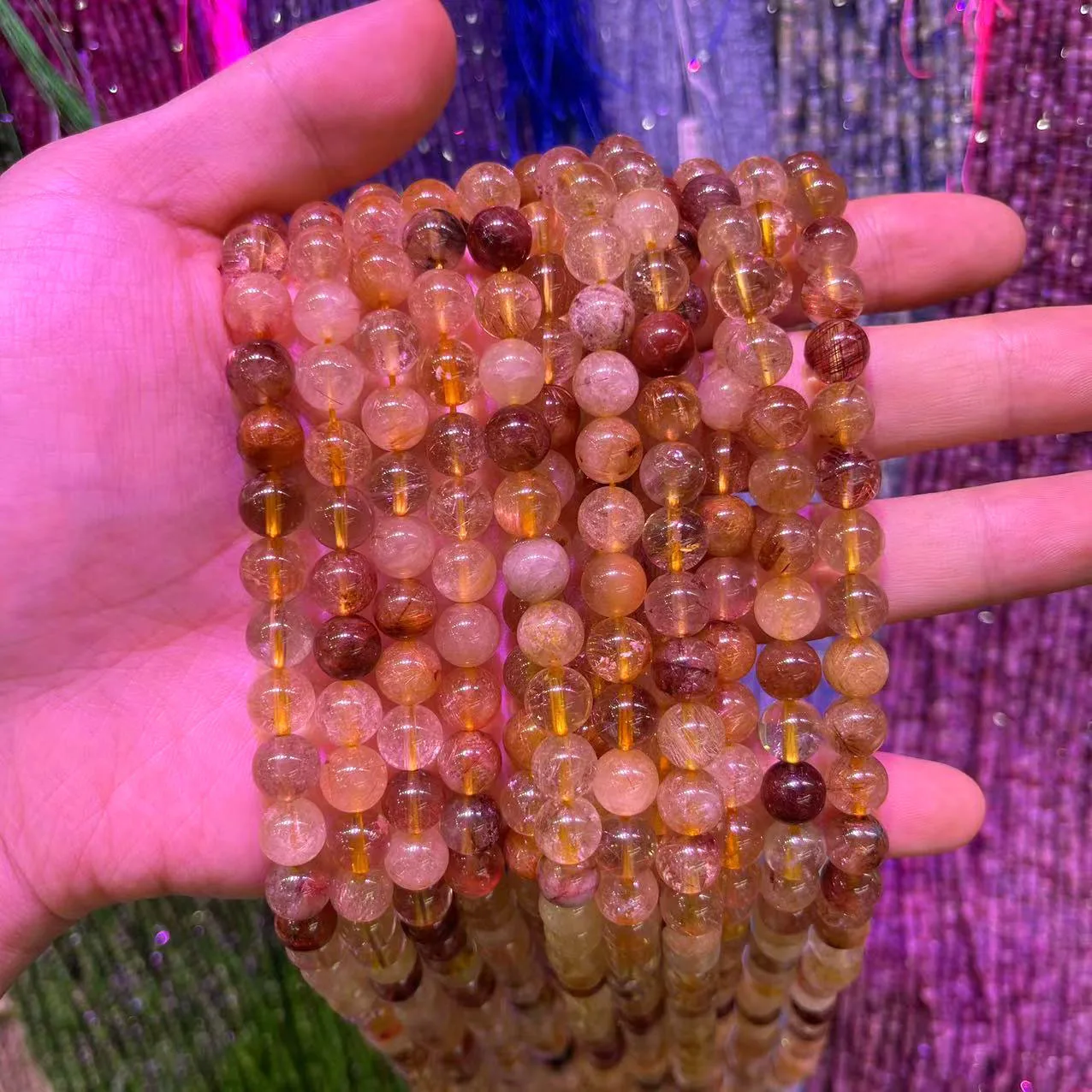 

100% Natural Stone Golden Rutilated Quartz Round Smooth Loose Beads Top Grade Gemstone For Jewelry Making DIY Bracelet Necklace