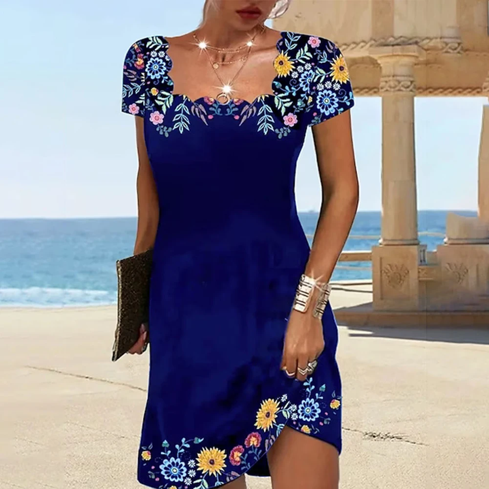 2023 Summer Women's Wavy Neck Print Short-sleeve Dress Elegant Casual Floral Theme Printed Female Fashionable Swing A Line Dress
2023 Summer Women's Wavy Neck Print Short-sleeve Dress Elegant Casual Floral Theme Printed Female Fashionable Swing A Line Dress