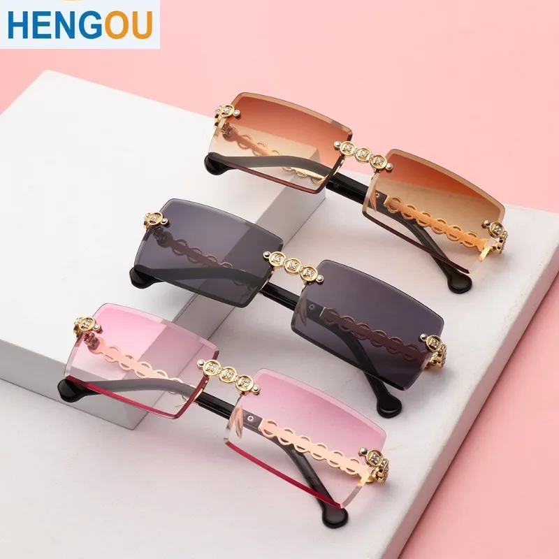 

Fashion Rimless Diamond Sunglasses Women Men Rectangle Metal Sun Glasses UV400 Shades Frameless Eyewear