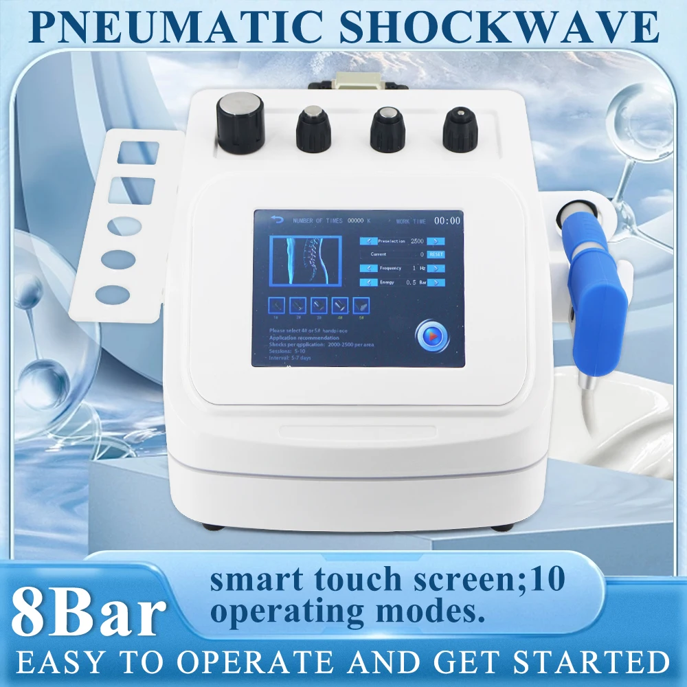 New 8 Bar Pneumatic Shock Wave Therapy Machine ED Treatment Hand Elbow Pain Removal Health Care Professional Shockwave Device
New 8 Bar Pneumatic Shock Wave Therapy Machine ED Treatment Hand Elbow Pain Removal Health Care Professional Shockwave Device