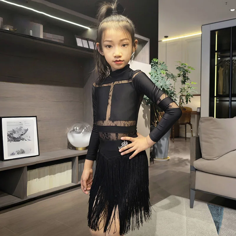 

Girls Latin Dance Dress Tassels Top Skirt Split Suit Tango Dance Practice Competition Clothes Dancer Performance Show Wear AMY53