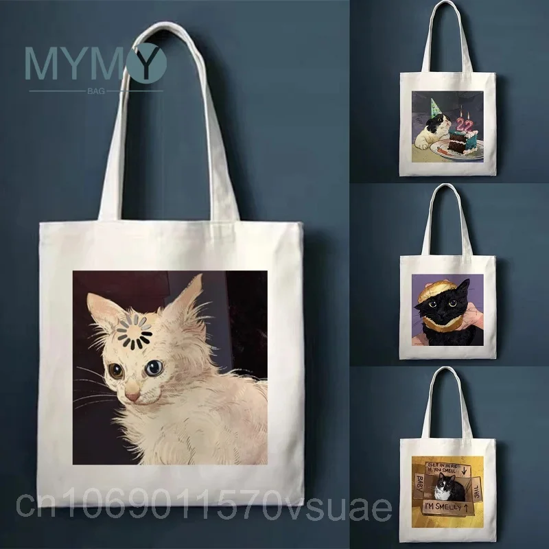 Сумка-тоут для покупок с милым котом, парусиновая Сумочка на плечо для хранения, многоразовая вместительная Милая Повседневная для девушек в стиле Харадзюку
Сумка-тоут для покупок с милым котом, парусиновая Сумочка на плечо для хранения, многоразовая вместительная Милая Повседневная для девушек в стиле Харадзюку
