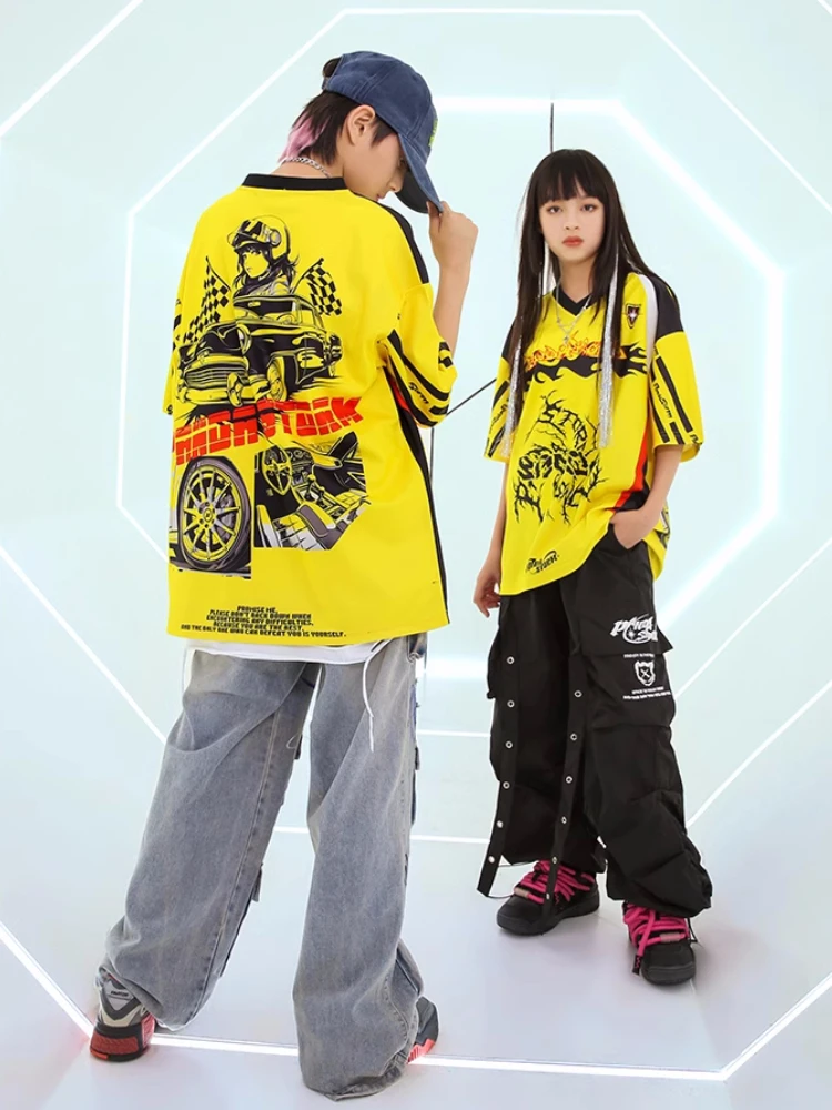 

New Jazz Costume Hip Hop Kids Clothing Yellow Vest T Shirt Tops Black Hip Hop Pants for Girls Performance Modern Dancing Clothes