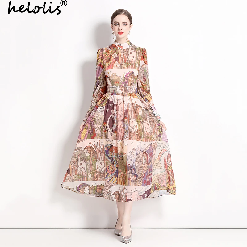 Helolis High Quality Fashion Print Chiffon Dresses for Women Stand Collar Lantern Sleeve Vintage A Line Maxi Dress 2023 Summer
Helolis High Quality Fashion Print Chiffon Dresses for Women Stand Collar Lantern Sleeve Vintage A Line Maxi Dress 2023 Summer