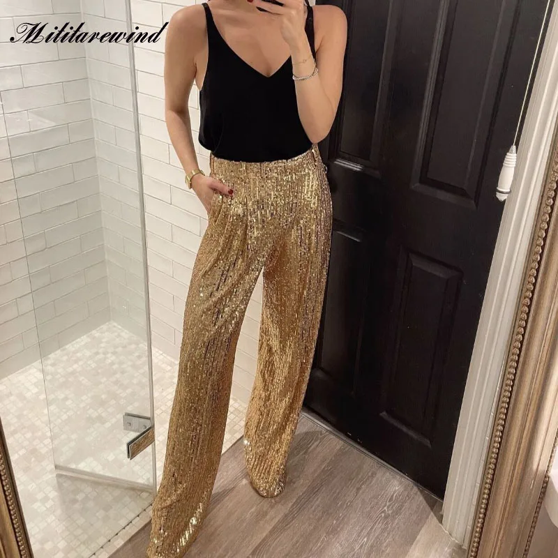 Spring New Street Handsome Trendy Sequin Trousers High Waist Loose Straight Pants Elegant Golden Bright Eye Pantalones 2024
Spring New Street Handsome Trendy Sequin Trousers High Waist Loose Straight Pants Elegant Golden Bright Eye Pantalones 2024