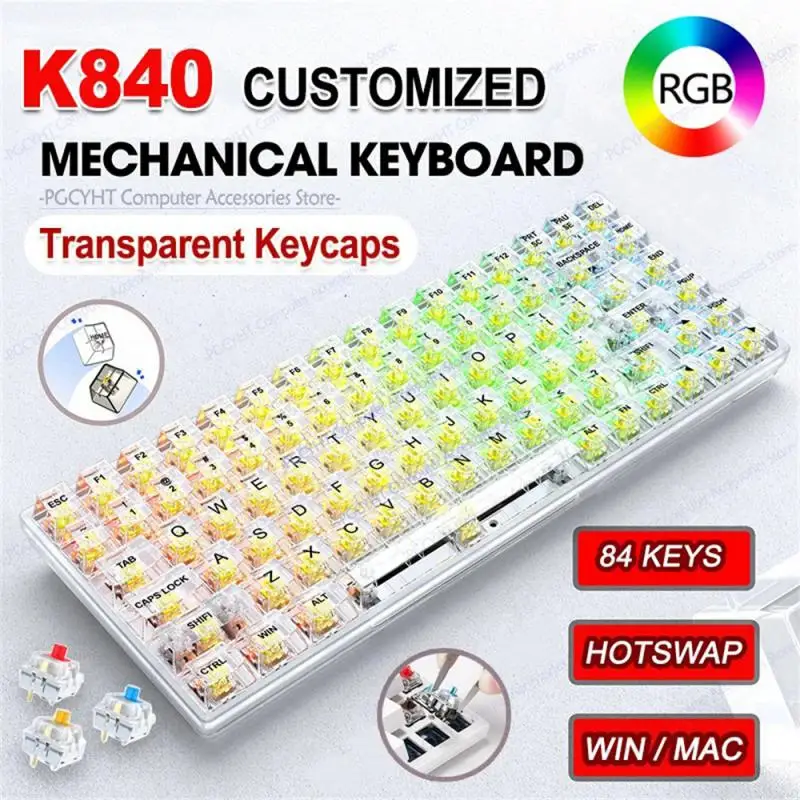

K840 Transparent Mechanical Keyboard Hot Inserting Customized RGB Lighting Game E -sports Wired Mechanical Transparent Keyboard
