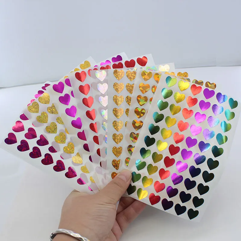 

600pcs/10 sheets Laser Hearts Love Stickers Glitter Adhesive Heart Sticker Labels for Student Planner Scrapbook Valentine's Day