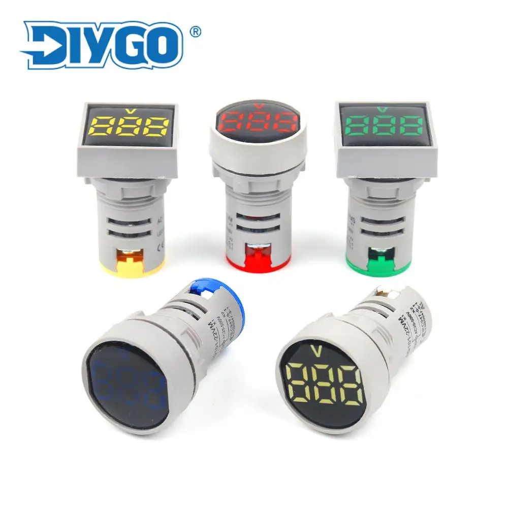 

DIY GO Protective Film AC 20-500V Voltmeter Meter Square&Round 22MM Panel LED Digital Voltage Meters Indicator Tester Voltmeter