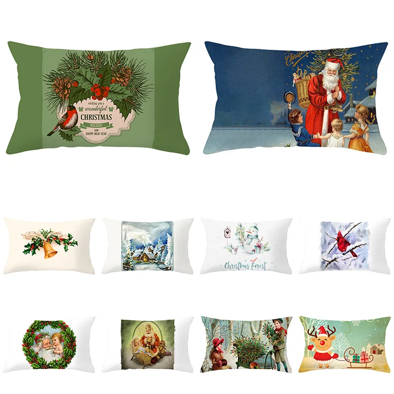 

2022 Happy New Year Home Decor Cushion Cover 30x50 cm Christmas Decoration Rectangle Pillow Covers Lumbar Pillowcase for Couch