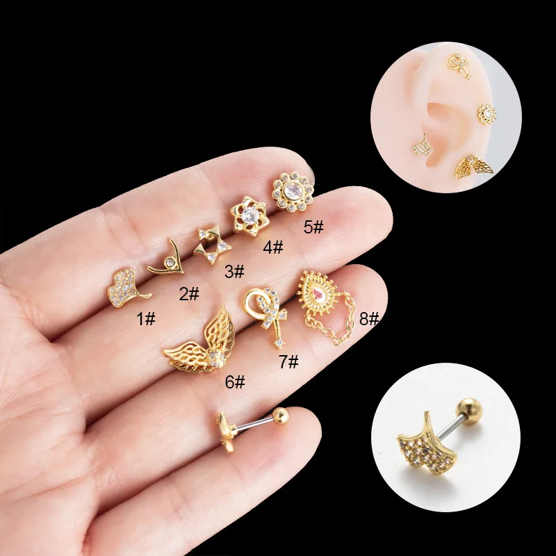 1PC Stainless Steel Ear Cartilage Earring 0.8mm Double Screw Rod Stud Earrings Leaf Star Wings Cz Helix Tragus Piercing Jewelry
1PC Stainless Steel Ear Cartilage Earring 0.8mm Double Screw Rod Stud Earrings Leaf Star Wings Cz Helix Tragus Piercing Jewelry
