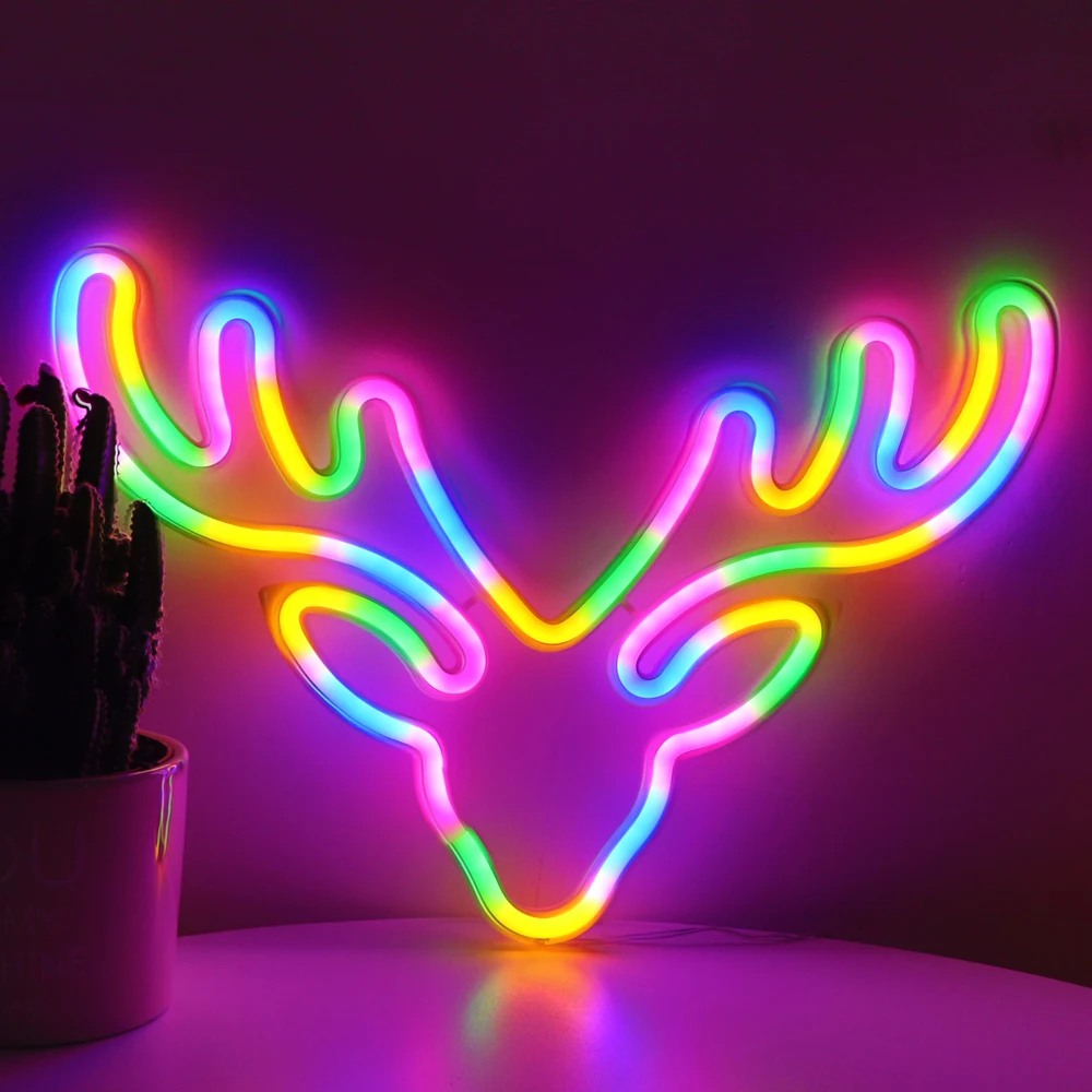 Wholesale Colorful Elk Head LED Neon Wedding Birthday Party Home Decor Atmosphere Lights Kids Bedroom Night Lamp Christmas Gifts
Wholesale Colorful Elk Head LED Neon Wedding Birthday Party Home Decor Atmosphere Lights Kids Bedroom Night Lamp Christmas Gifts